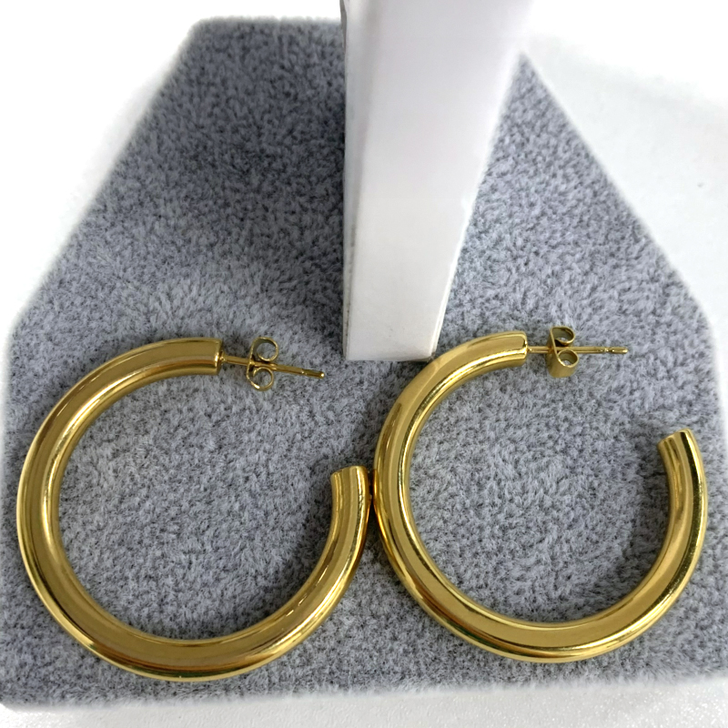 Stainless steel fashion gold-plated solid earrings/hoops